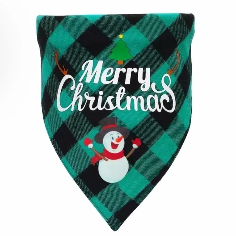 Christmas Dog Bandanna Tartan Plaid Merry Christmas Graphic Tie On Green 19